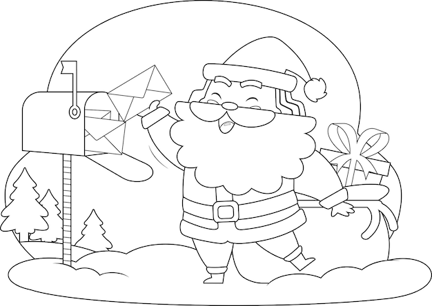 Le Personnage De Dessin Animé Du Père Noël Décrit Prend Des Lettres De L'illustration Vectorielle De La Boîte Aux Lettres