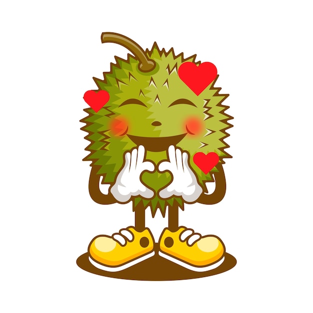 Un Personnage De Dessin Animé D'un Durian Avec Des Coeurs Sur Son Visage