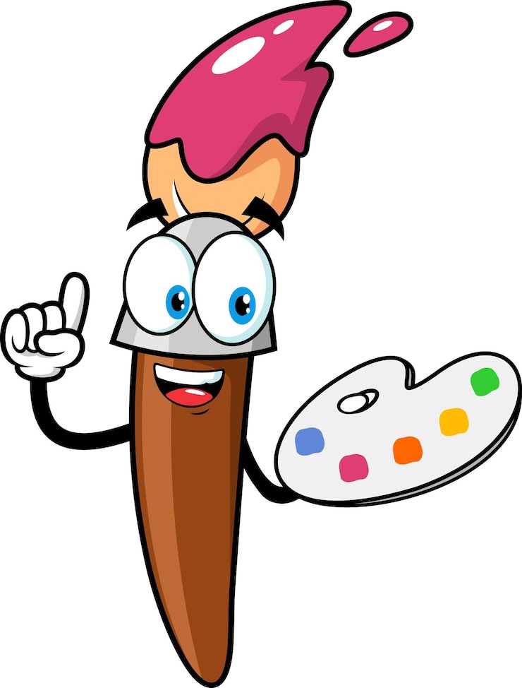 Vecteur personnage de dessin animé de l'école tenant une palette de couleurs