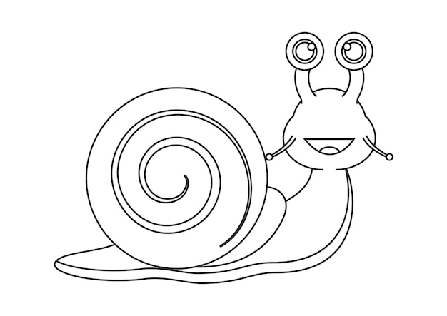 Vecteur personnage de dessin animé d'escargot noir et blanc illustration vectorielle coloriage d'un escargot