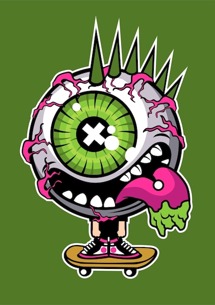 Vecteur personnage de dessin animé eye monster skater