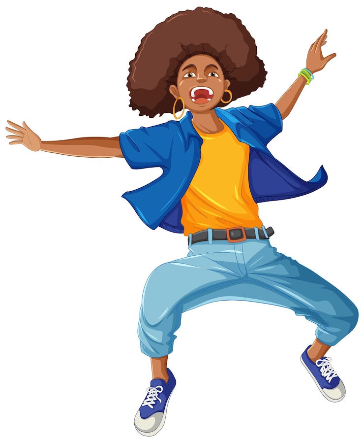 Vecteur personnage de dessin animé de femme afro-américaine noire avec des cheveux afro