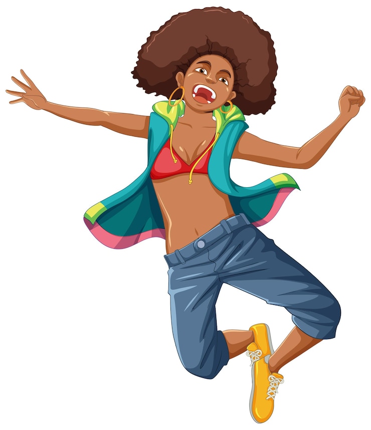 Vecteur personnage de dessin animé de femme afro-américaine noire avec des cheveux afro