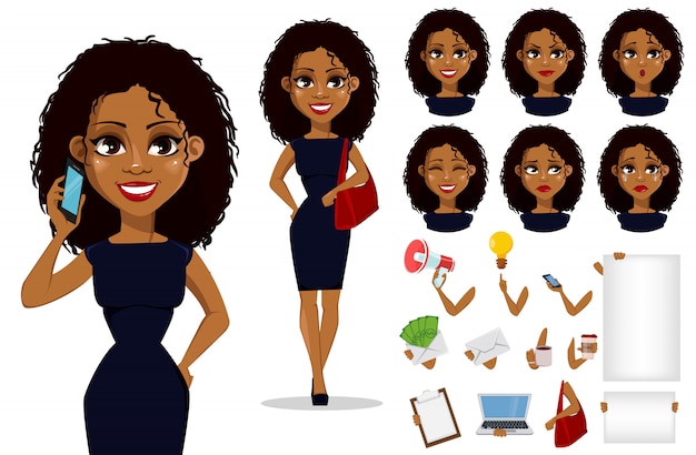 Vecteur personnage de dessin animé femme afro-américaine