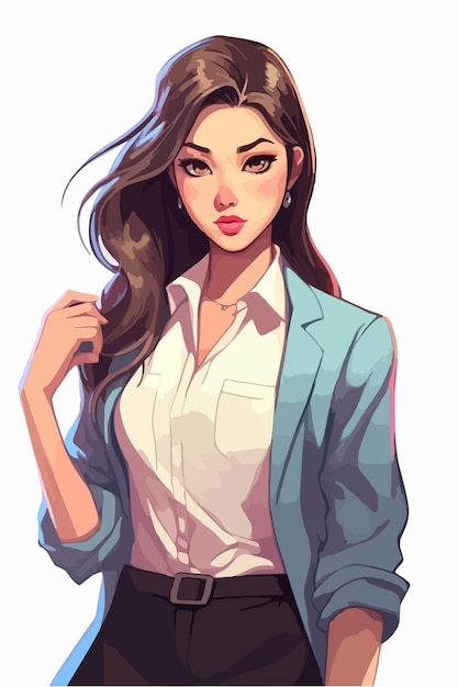 Un personnage de dessin animé d'une femme dans un blazer bleu et une jupe.