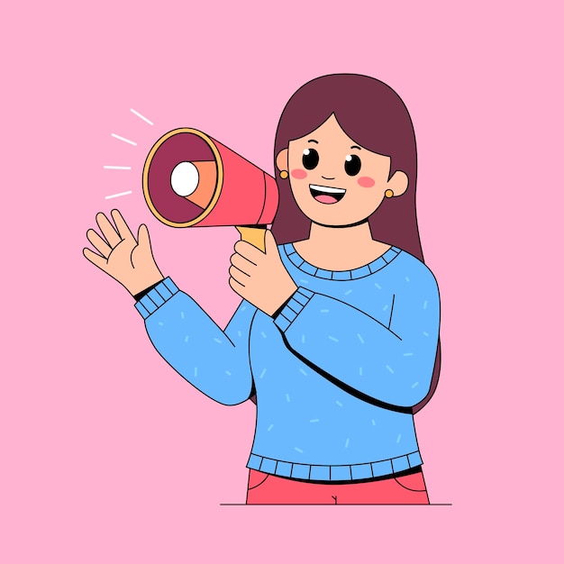 Un personnage de dessin animé d'une femme parlant avec un mégaphone