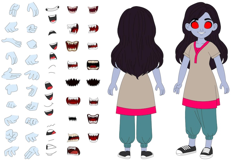 Vecteur un personnage de dessin animé d'une fille fantôme