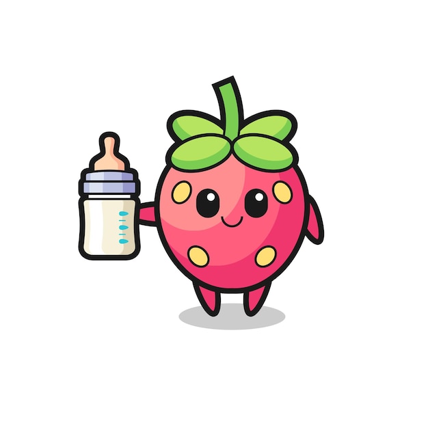 Personnage De Dessin Animé De Fraise De Bébé Avec La Bouteille De Lait