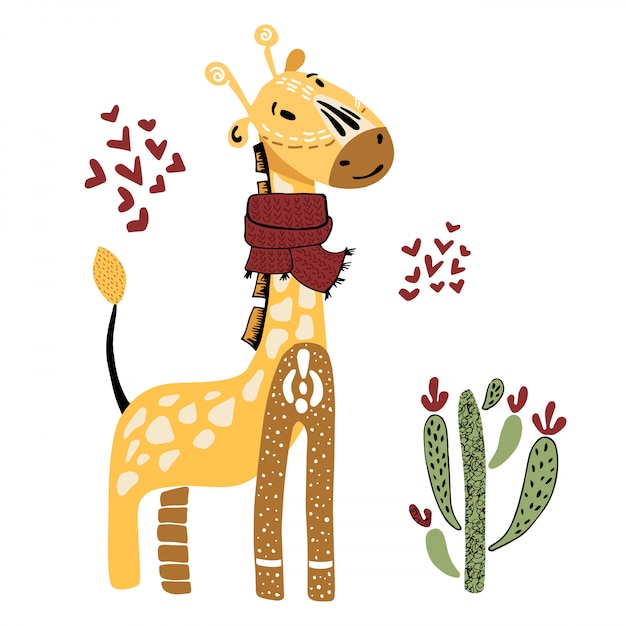 Personnage de dessin animé - girafe avec cactus