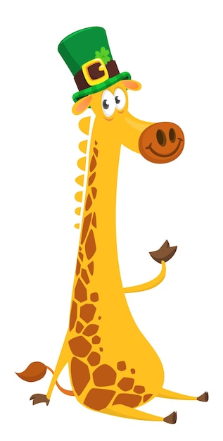 Personnage De Dessin Animé Heureux Girafe Portant Le Chapeau De St Patrick Avec Un Trèfle Illustration Vectorielle Pour La Conception De L'affiche De La Fête De La Saint Patrickxa