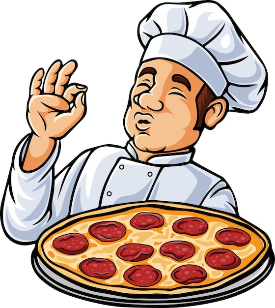 Vecteur personnage de dessin animé homme pizza chef