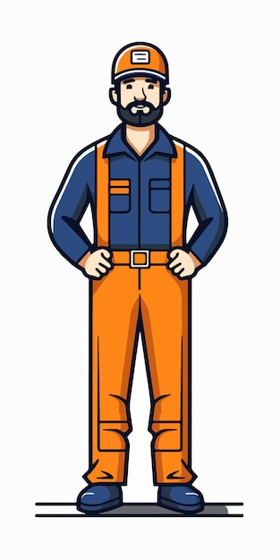 Vecteur personnage de dessin animé d'un homme portant une combinaison bleue et une salopette orange.