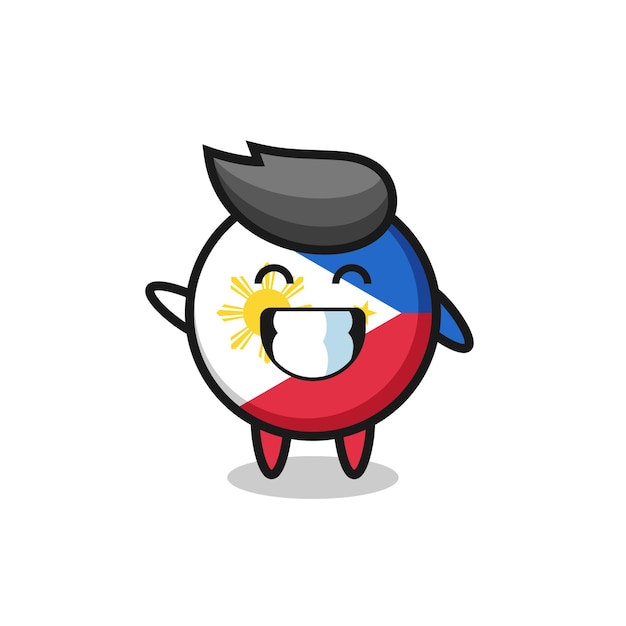 Personnage De Dessin Animé D'insigne De Drapeau Des Philippines Faisant Le Geste De La Main De Vague, Conception De Style Mignon Pour T-shirt, Autocollant, élément De Logo