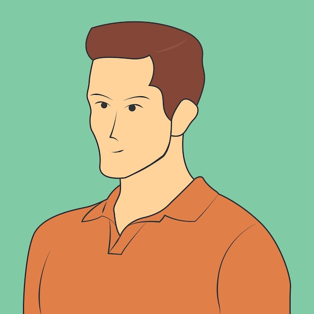 Personnage de dessin animé de jeune homme aux cheveux bruns à la recherche de confiance