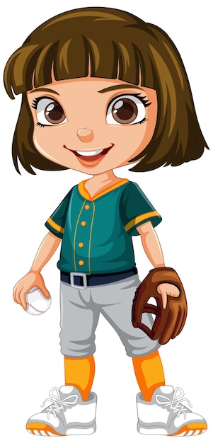 Vecteur personnage de dessin animé de joueur de baseball jolie fille