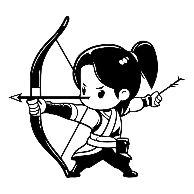 Personnage De Dessin Animé De Kung Fu Girl Avec Illustration Vectorielle De L'arc Et De La Flèche