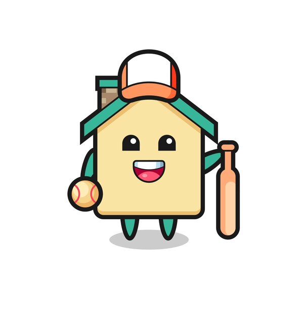 Personnage De Dessin Animé De La Maison En Tant Que Joueur De Baseball, Design Mignon