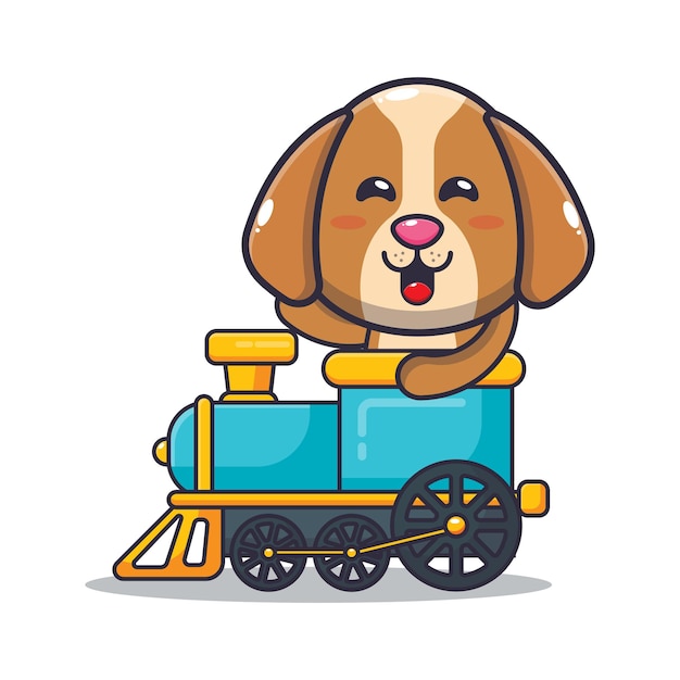 Personnage De Dessin Animé De Mascotte De Chien Mignon Monter Dans Le Train