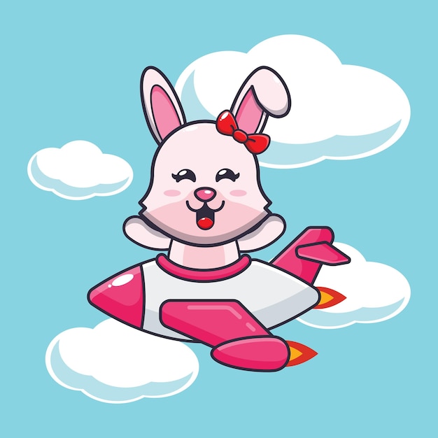 Personnage De Dessin Animé De Mascotte De Lapin Mignon Sur Un Jet D'avion