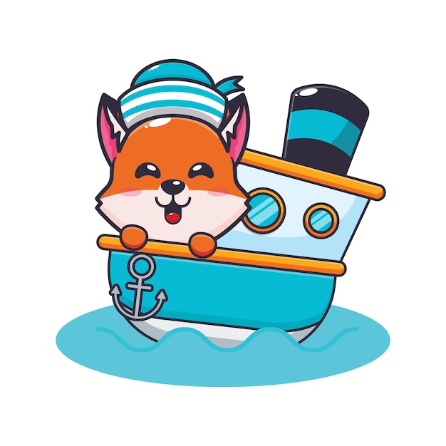 personnage de dessin animé de mascotte de renard mignon sur le navire