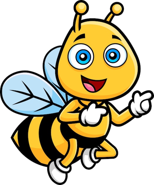 Personnage De Dessin Animé Mignon D'abeille Volant Et Pointant. Illustration Vectorielle Dessinée à La Main