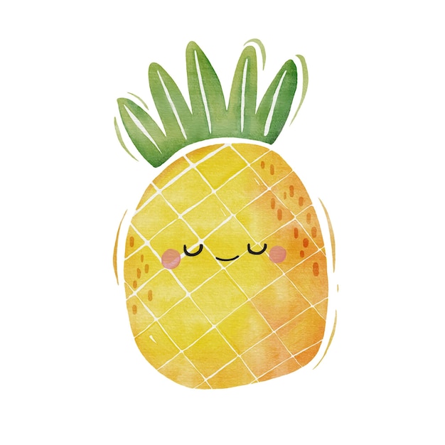 Personnage De Dessin Animé Mignon Ananas Aquarelle