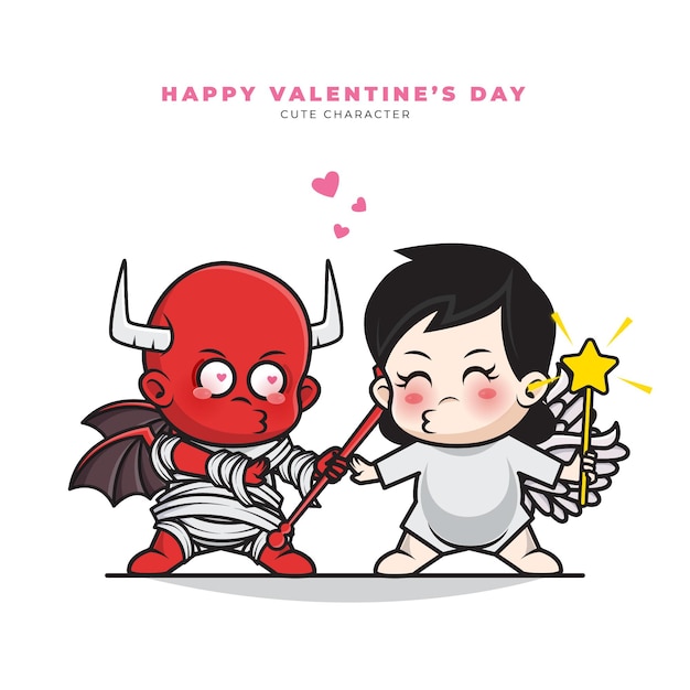 Personnage de dessin animé mignon de bébé couple diable et ange