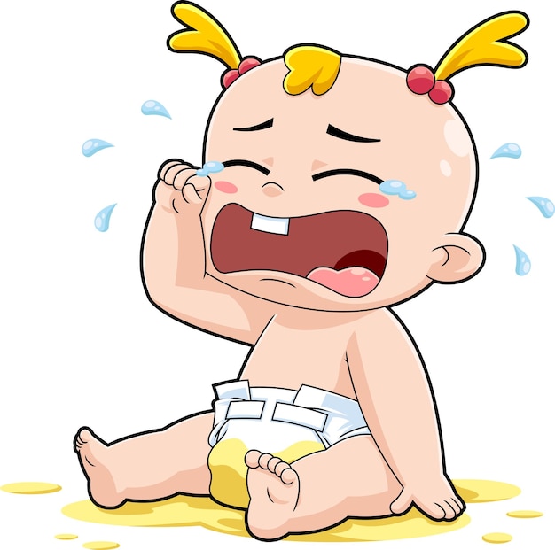 Vecteur personnage de dessin animé mignon bébé fille pleurer. illustration vectorielle dessinée à la main