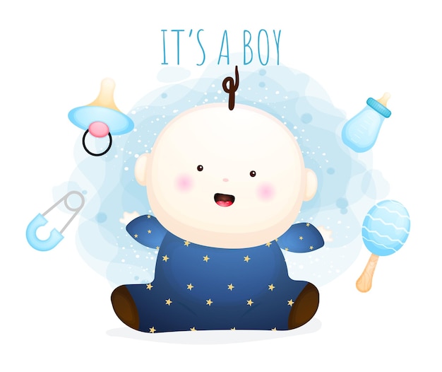 Personnage de dessin animé mignon bébé garçon. Illustration de l'élément bébé Vecteur Premium