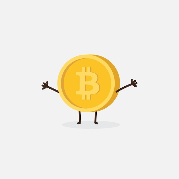Personnage de dessin animé mignon bitcoin Illustration vectorielle Isolé sur fond blanc