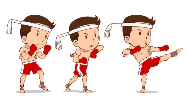 Personnage De Dessin Animé De Mignon Boxeur Muay Thai.