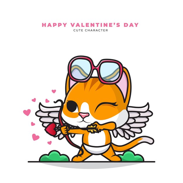 Personnage de dessin animé mignon de chat Cupidon et bonne Saint Valentin