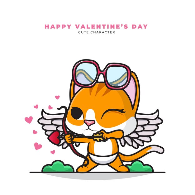 Personnage De Dessin Animé Mignon De Chat Cupidon Et Bonne Saint Valentin