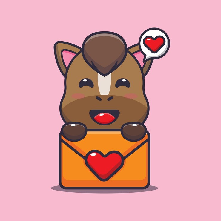 Vecteur personnage de dessin animé mignon cheval avec message d'amour