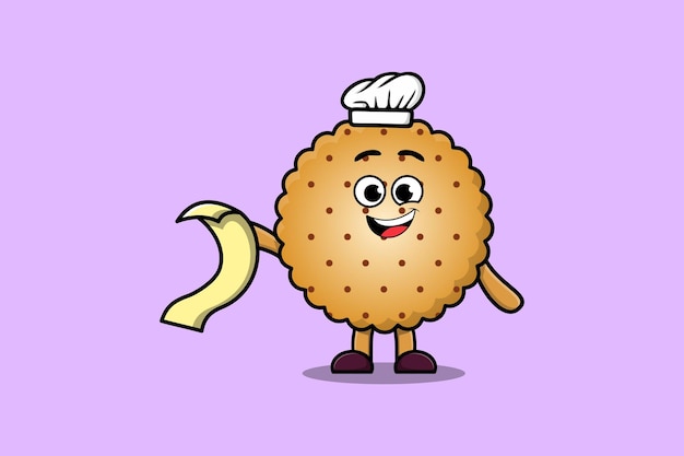 Personnage De Dessin Animé Mignon Cookies Chef Avec Menu