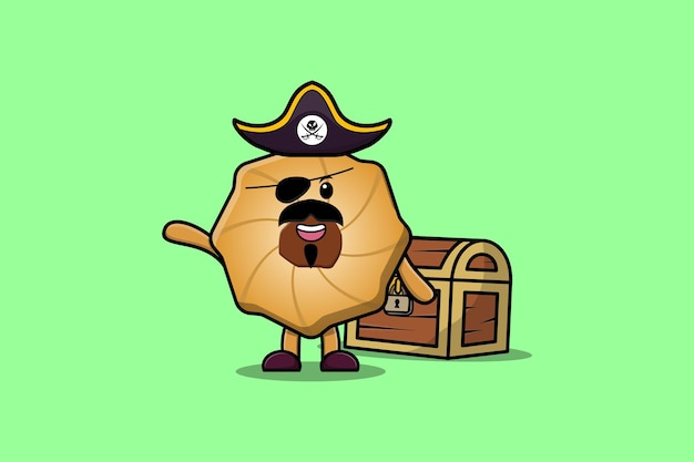 Personnage De Dessin Animé Mignon Cookies Pirate Avec Illustration De Boîte Au Trésor Dans Un Style Moderne