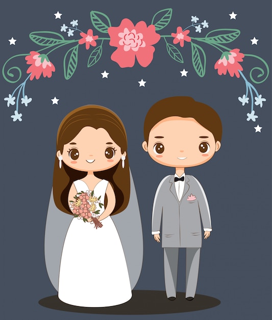 Vecteur personnage de dessin animé mignon couple de mariage