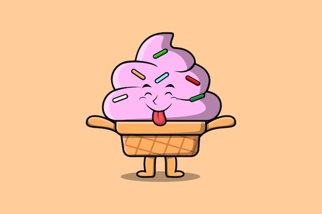 Personnage De Dessin Animé Mignon De Crème Glacée Avec Une Expression Flashy Dans Une Illustration De Style Mignon Moderne