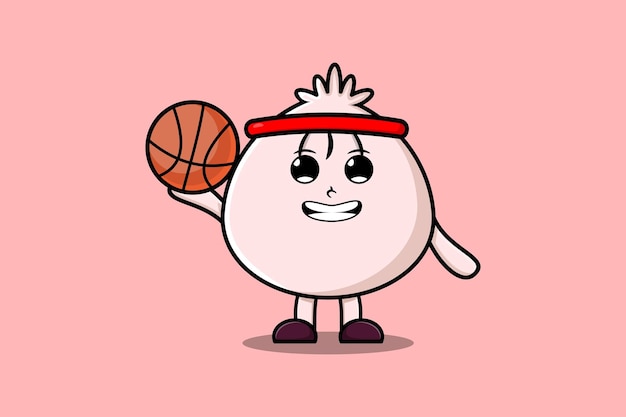 Personnage De Dessin Animé Mignon Dim Sum Jouant Au Basket-ball Dans L'illustration De Conception De Style Plat Moderne