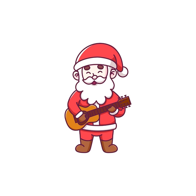 Personnage De Dessin Animé Mignon Du Père Noël Jouant De La Guitare