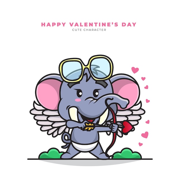 Personnage De Dessin Animé Mignon D'éléphant De Cupidon Et Bonne Saint Valentin