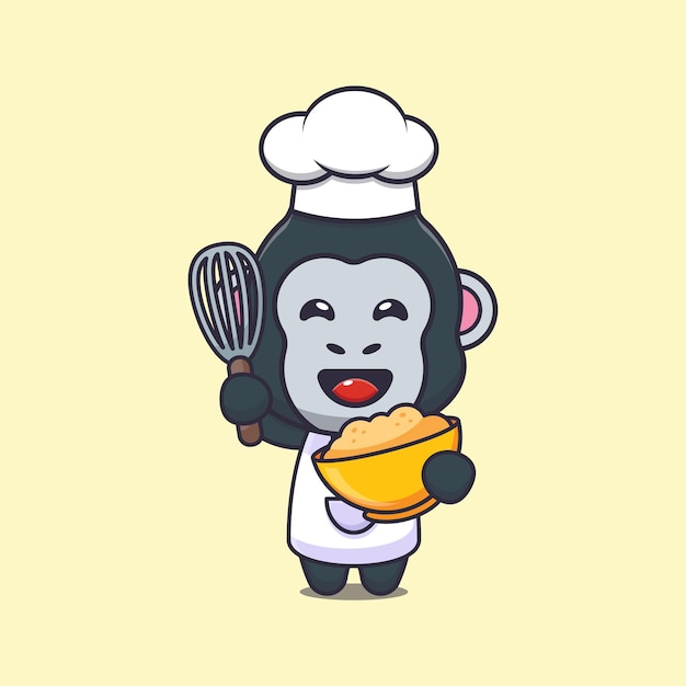 Personnage De Dessin Animé Mignon Gorille Chef Mascotte Avec Pâte à Gâteau