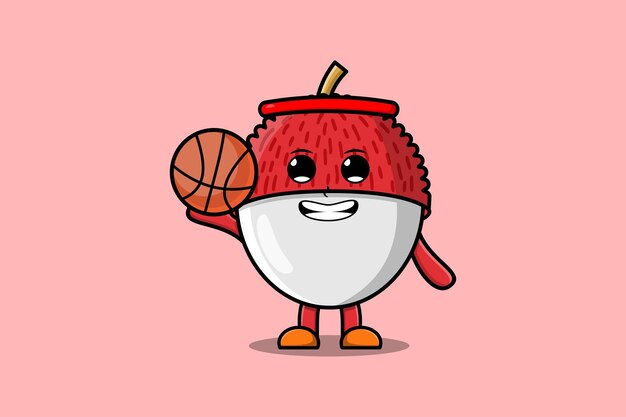 Personnage De Dessin Animé Mignon Lychee Jouant Au Basketball