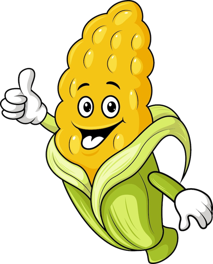 Vecteur personnage de dessin animé mignon de maïs donnant les pouces vers le haut