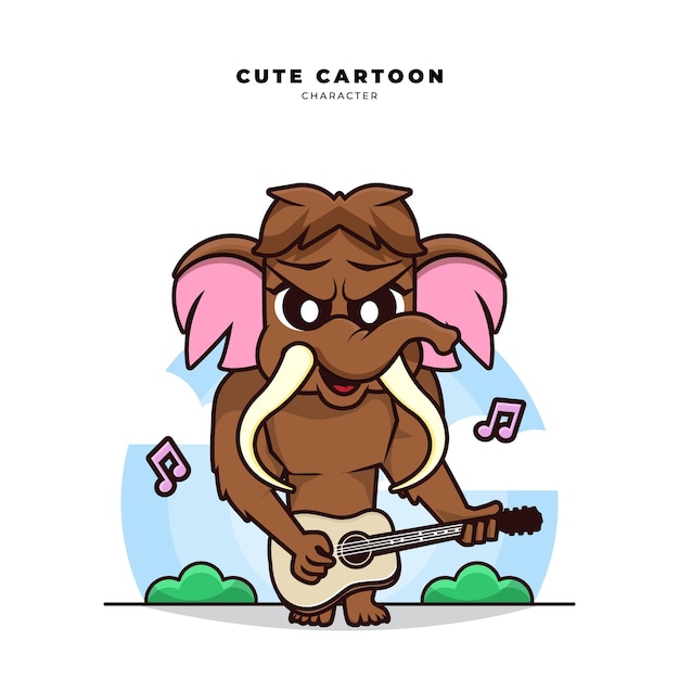 Personnage De Dessin Animé Mignon De Mammouth Joue De La Guitare