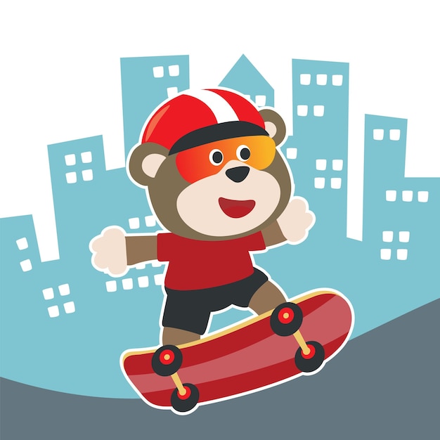 Personnage de dessin animé mignon ours patineur Impression vectorielle avec ours mignon sur une planche à roulettes Peut être utilisé pour l'impression de t-shirts enfants portent du papier peint de pépinière de tissu de design de mode et d'autres décorations
