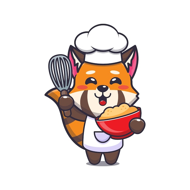 Personnage De Dessin Animé Mignon Panda Rouge Chef Mascotte Avec Pâte à Gâteau