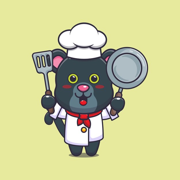 Vecteur personnage de dessin animé mignon panthère chef mascotte