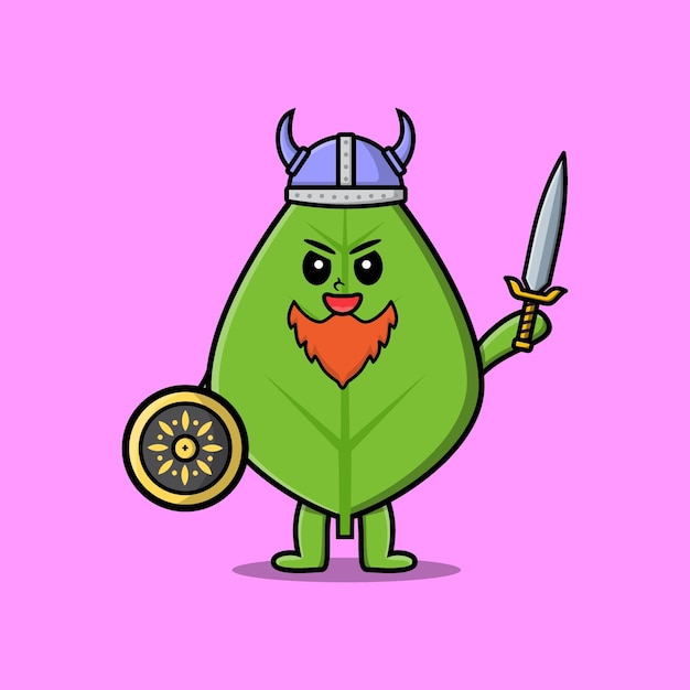 Personnage De Dessin Animé Mignon Pirate Viking Feuille Verte