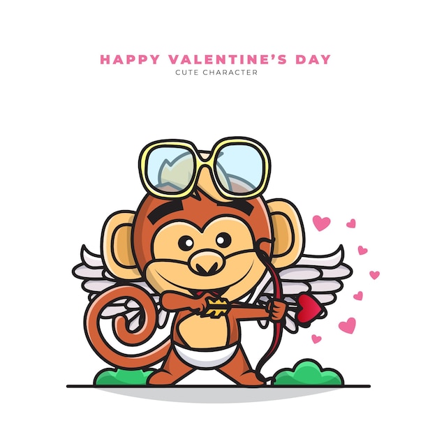 Personnage De Dessin Animé Mignon De Singe Cupidon Et Bonne Saint Valentin